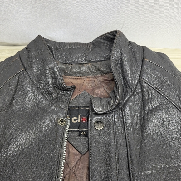 Clout Men's Gray Faux Pebble Leather Belted Jacket Vintage 1980_1990s Size 42